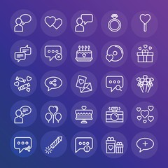 Modern Simple Set of chat and messenger, valentine Vector outline Icons. ..Contains such Icons as  professional,  add,  text,  problem and more on gradient background. Fully Editable. Pixel Perfect.
