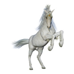 Naklejka na ściany i meble 3D Rendering Fairy Tale White Unicorn on White