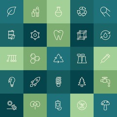 Modern Simple Set of health, science, nature Vector outline Icons. ..Contains such Icons as  lab,  symbol,  leaf,  drop,  recycle,  dry and more on green background. Fully Editable. Pixel Perfect.