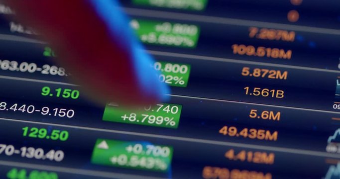 Stock market data on digital tablet display