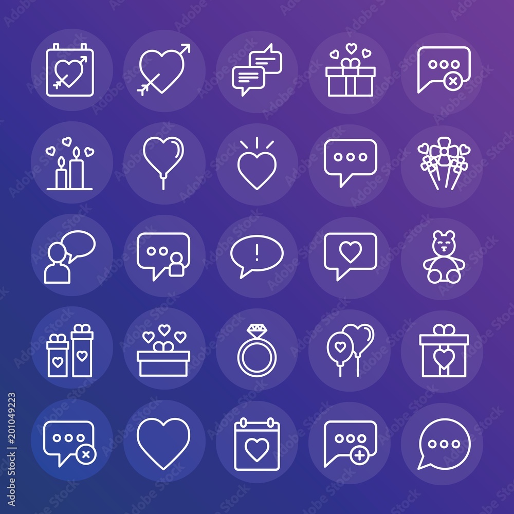 Poster modern simple set of chat and messenger, valentine vector outline icons. ..contains such icons as bu