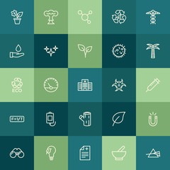Modern Simple Set of health, science, nature Vector outline Icons. ..Contains such Icons as  floral, prescription,  plant, magnetic,  power and more on green background. Fully Editable. Pixel Perfect.