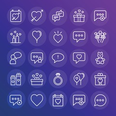 Modern Simple Set of chat and messenger, valentine Vector outline Icons. ..Contains such Icons as  bunch,  phone,  present, exit,  new and more on gradient background. Fully Editable. Pixel Perfect.
