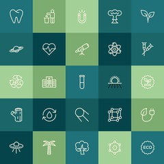Modern Simple Set of health, science, nature Vector outline Icons. ..Contains such Icons as  green,  landscape,  space,  summer,  chemical and more on green background. Fully Editable. Pixel Perfect.