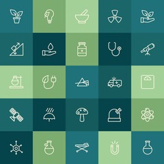 Modern Simple Set of health, science, nature Vector outline Icons. ..Contains such Icons as  power,  hazard, herbal,  chemistry,  danger and more on green background. Fully Editable. Pixel Perfect.