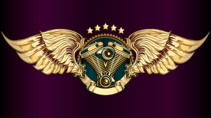 Winged engine golden emblem