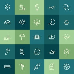 Modern Simple Set of health, science, nature Vector outline Icons. ..Contains such Icons as  school,  system,  pharmacy,  fresh,  abstract and more on green background. Fully Editable. Pixel Perfect.