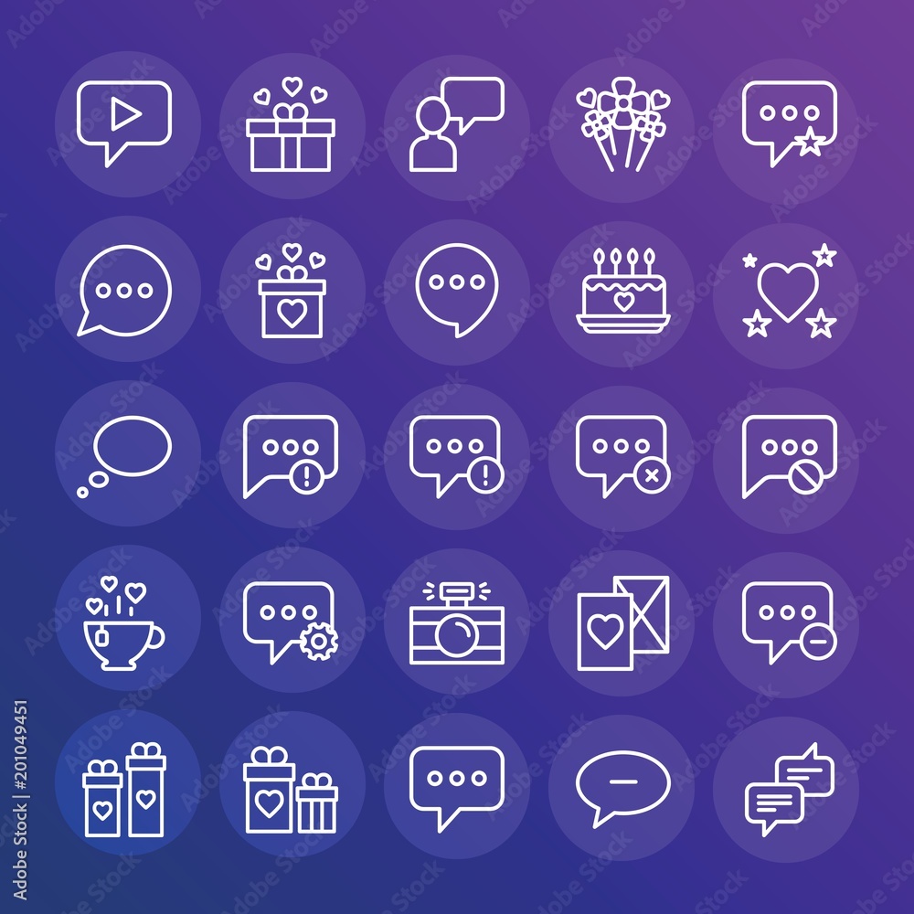 Poster modern simple set of chat and messenger, valentine vector outline icons. ..contains such icons as vi