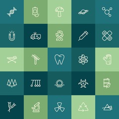 Modern Simple Set of health, science, nature Vector outline Icons. ..Contains such Icons as  edible,  medical, prism,  medicine,  waste and more on green background. Fully Editable. Pixel Perfect.