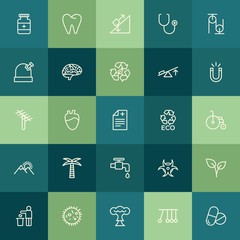 Modern Simple Set of health, science, nature Vector outline Icons. ..Contains such Icons as  heart,  sign,  stethoscope, doctor, human and more on green background. Fully Editable. Pixel Perfect.