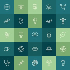 Modern Simple Set of health, science, nature Vector outline Icons. ..Contains such Icons as  green,  nature,  fruit,  structure, food,  aid and more on green background. Fully Editable. Pixel Perfect.