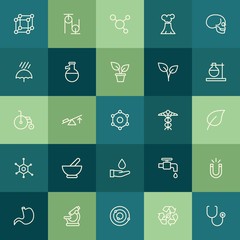 Modern Simple Set of health, science, nature Vector outline Icons. ..Contains such Icons as  isolated,  lever,  ecology, water,  vector and more on green background. Fully Editable. Pixel Perfect.