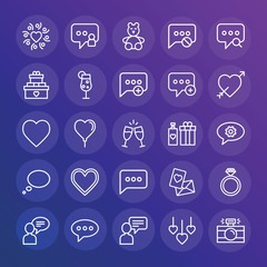 Modern Simple Set of chat and messenger, valentine Vector outline Icons. ..Contains such Icons as  white,  cocktail,  celebration,  icon and more on gradient background. Fully Editable. Pixel Perfect.