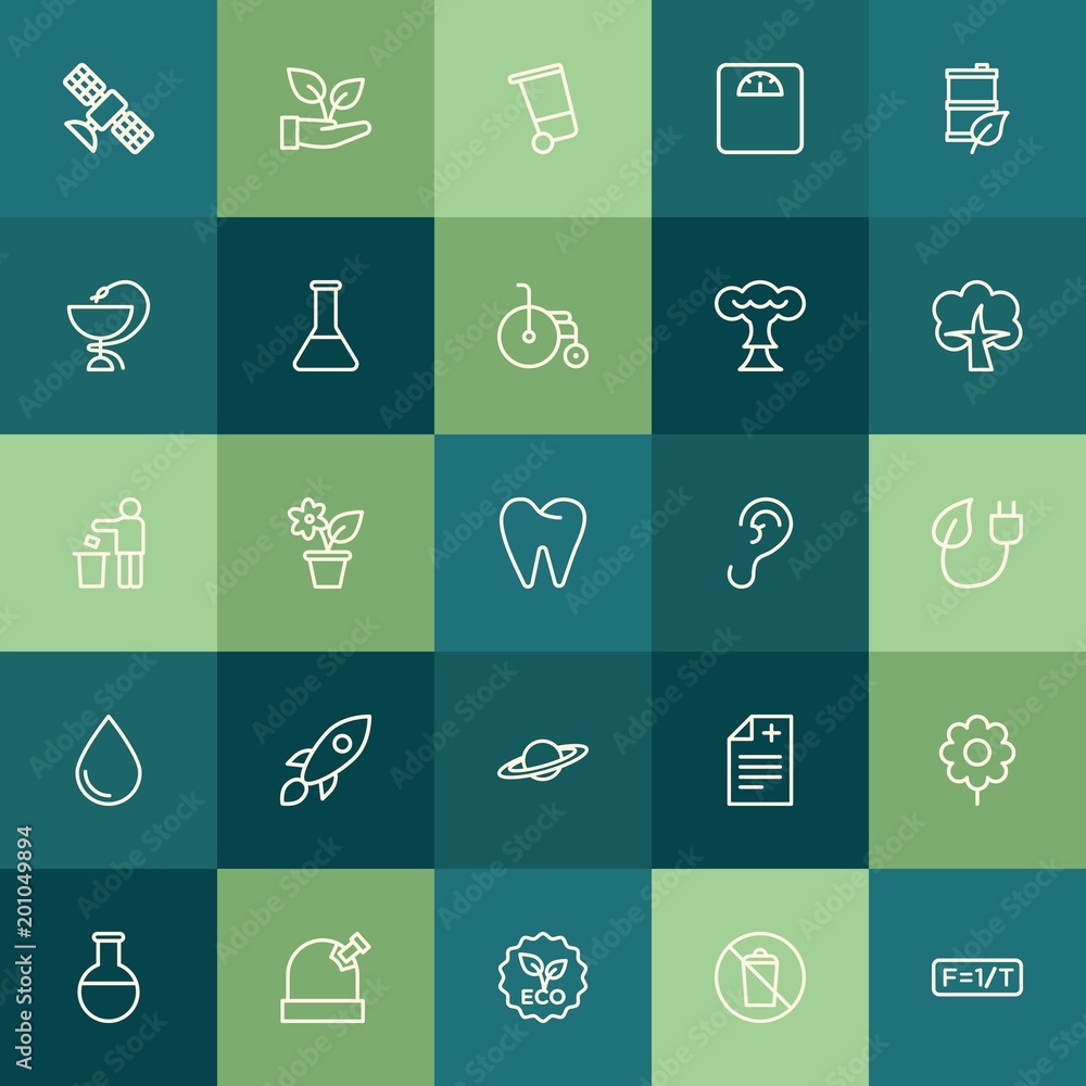 Poster modern simple set of health, science, nature vector outline icons. ..contains such icons as recyclin