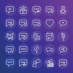 Modern Simple Set of chat and messenger, valentine Vector outline Icons. ..Contains such Icons as toy,  heart, social, gift, favorite and more on gradient background. Fully Editable. Pixel Perfect.