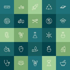 Modern Simple Set of health, science, nature Vector outline Icons. ..Contains such Icons as  science, chemistry, doctor, rocket,  natural and more on green background. Fully Editable. Pixel Perfect.