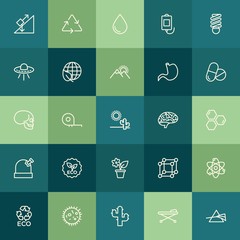 Modern Simple Set of health, science, nature Vector outline Icons. ..Contains such Icons as  colorful,  measure,  chemistry,  eco,  bed and more on green background. Fully Editable. Pixel Perfect.