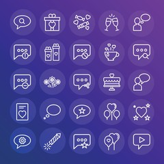 Modern Simple Set of chat and messenger, valentine Vector outline Icons. ..Contains such Icons as  cellular,  smartphone,  valentine and more on gradient background. Fully Editable. Pixel Perfect.