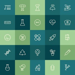 Modern Simple Set of health, science, nature Vector outline Icons. ..Contains such Icons as  color, landscape,  disability,  drug,  physics and more on green background. Fully Editable. Pixel Perfect.