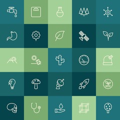 Modern Simple Set of health, science, nature Vector outline Icons. ..Contains such Icons as  organic,  medical, weight, forest,  spaceship and more on green background. Fully Editable. Pixel Perfect.