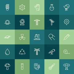 Modern Simple Set of health, science, nature Vector outline Icons. ..Contains such Icons as  color, wood,  fresh,  chemical,  wooden,  lab and more on green background. Fully Editable. Pixel Perfect.