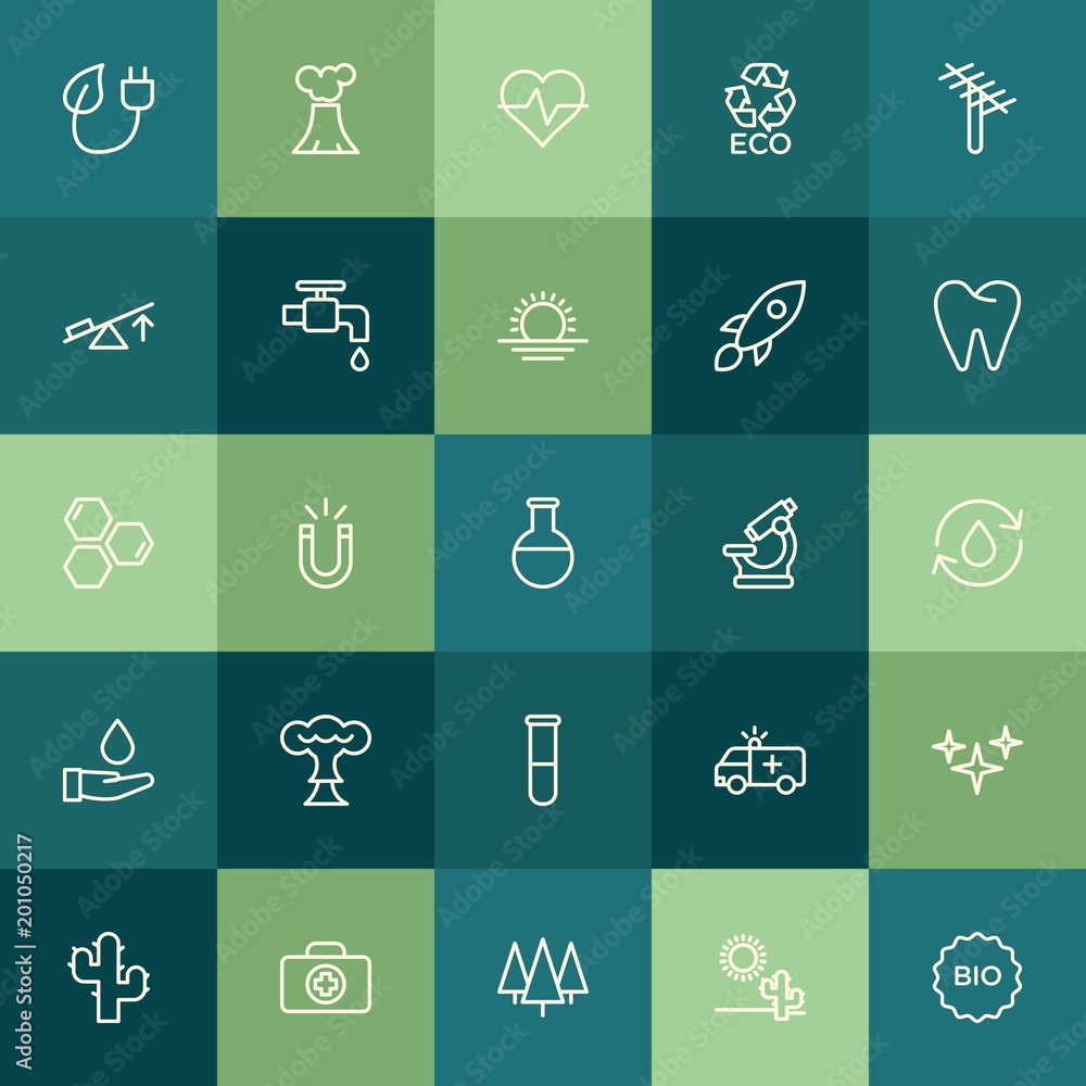 Poster modern simple set of health, science, nature vector outline icons. ..contains such icons as green, f