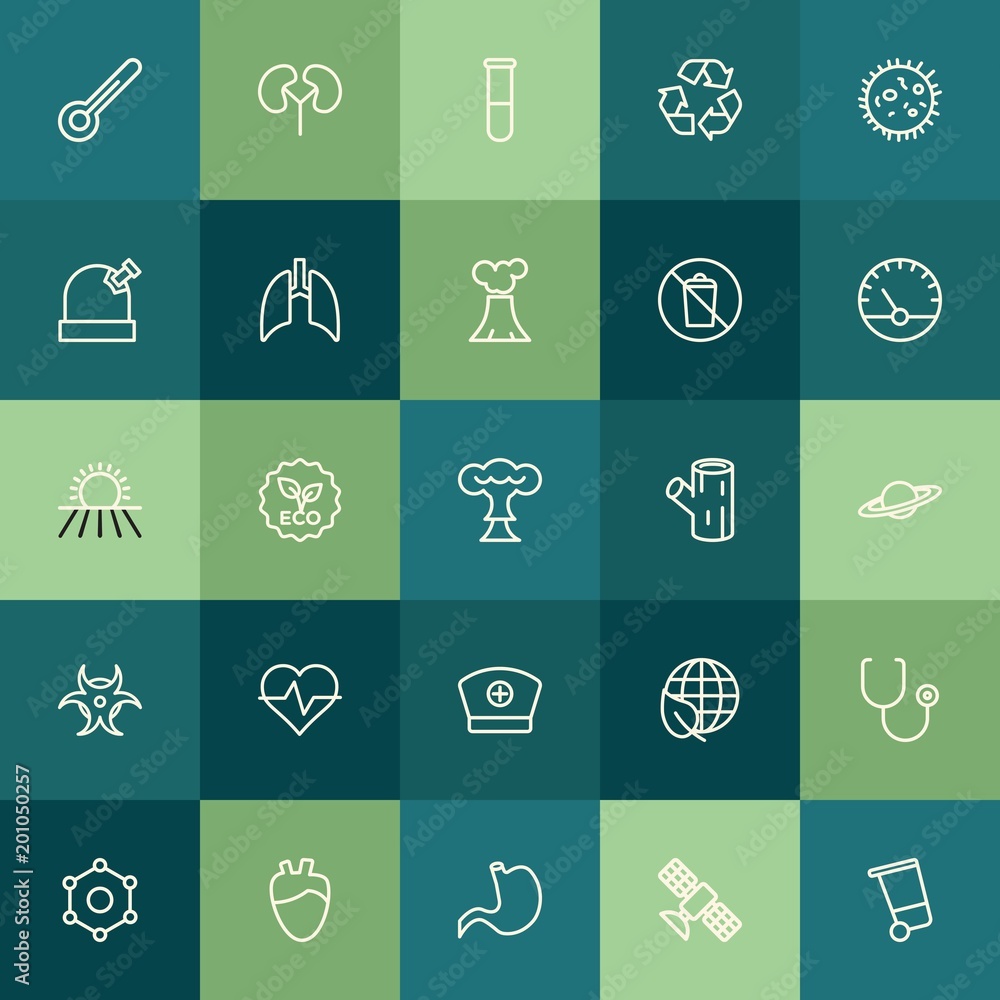 Poster modern simple set of health, science, nature vector outline icons. ..contains such icons as temperat
