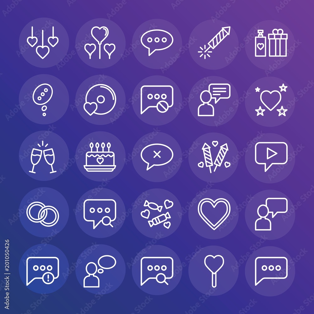 Poster modern simple set of chat and messenger, valentine vector outline icons. ..contains such icons as pe