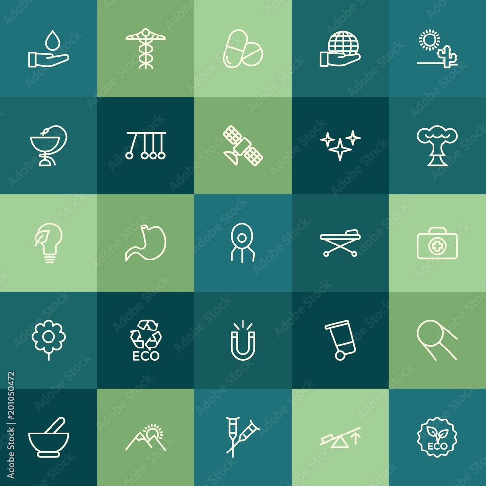 Poster modern simple set of health, science, nature vector outline icons. ..contains such icons as space, h