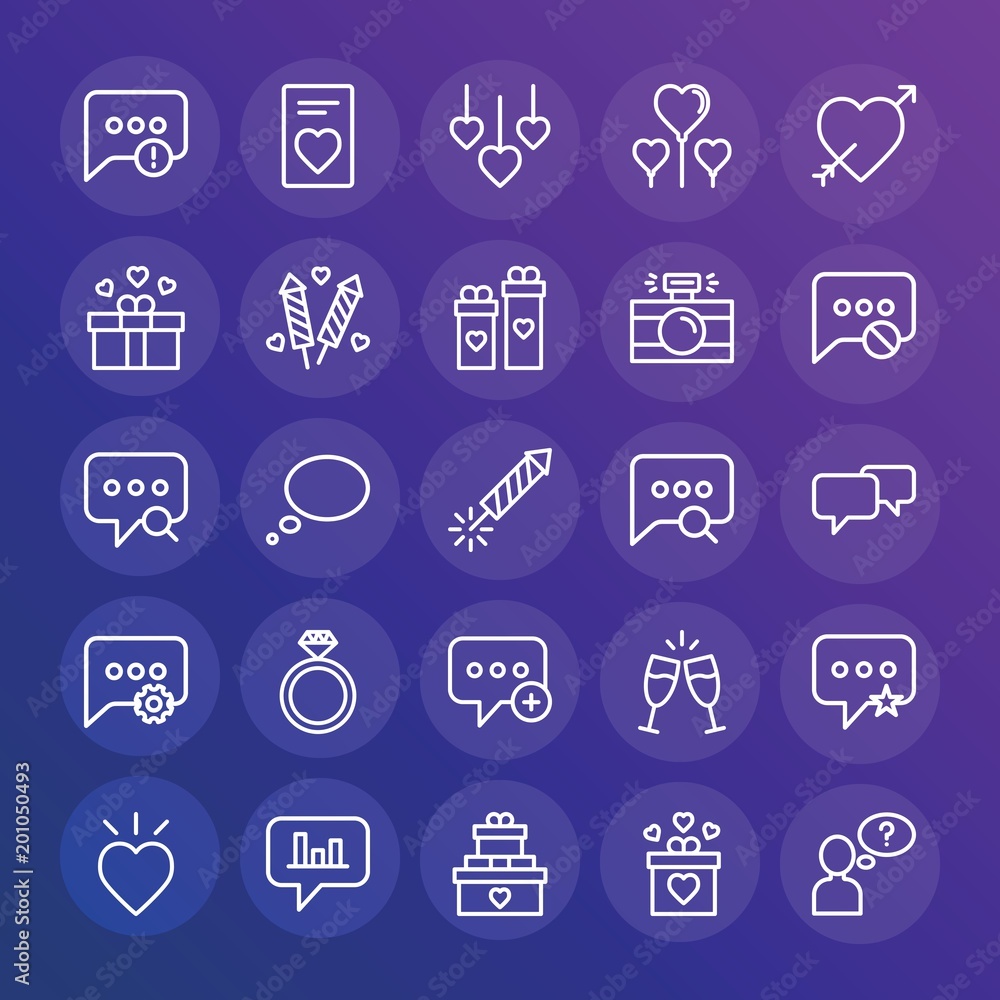 Poster modern simple set of chat and messenger, valentine vector outline icons. ..contains such icons as el