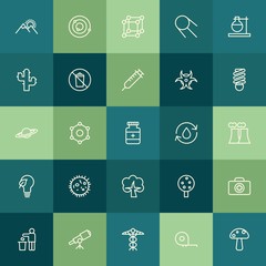Modern Simple Set of health, science, nature Vector outline Icons. ..Contains such Icons as  symbol, waste, kit,  molecular,  system, space and more on green background. Fully Editable. Pixel Perfect.