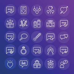 Modern Simple Set of chat and messenger, valentine Vector outline Icons. ..Contains such Icons as  elegant,  web,  decoration,  gift and more on gradient background. Fully Editable. Pixel Perfect.
