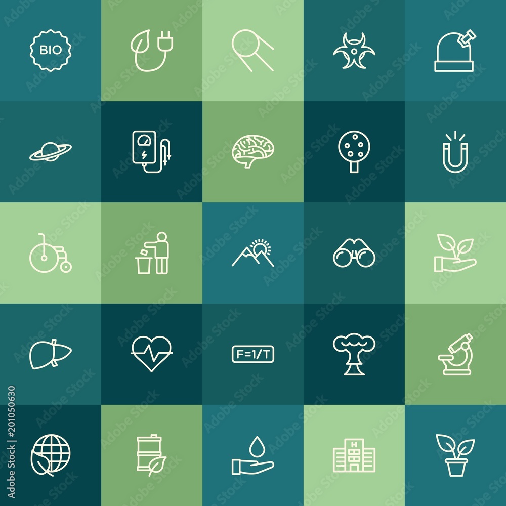 Poster modern simple set of health, science, nature vector outline icons. ..contains such icons as space, d