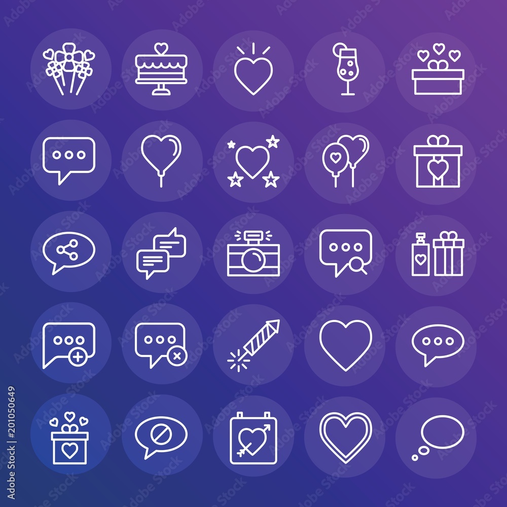 Poster modern simple set of chat and messenger, valentine vector outline icons. ..contains such icons as bo