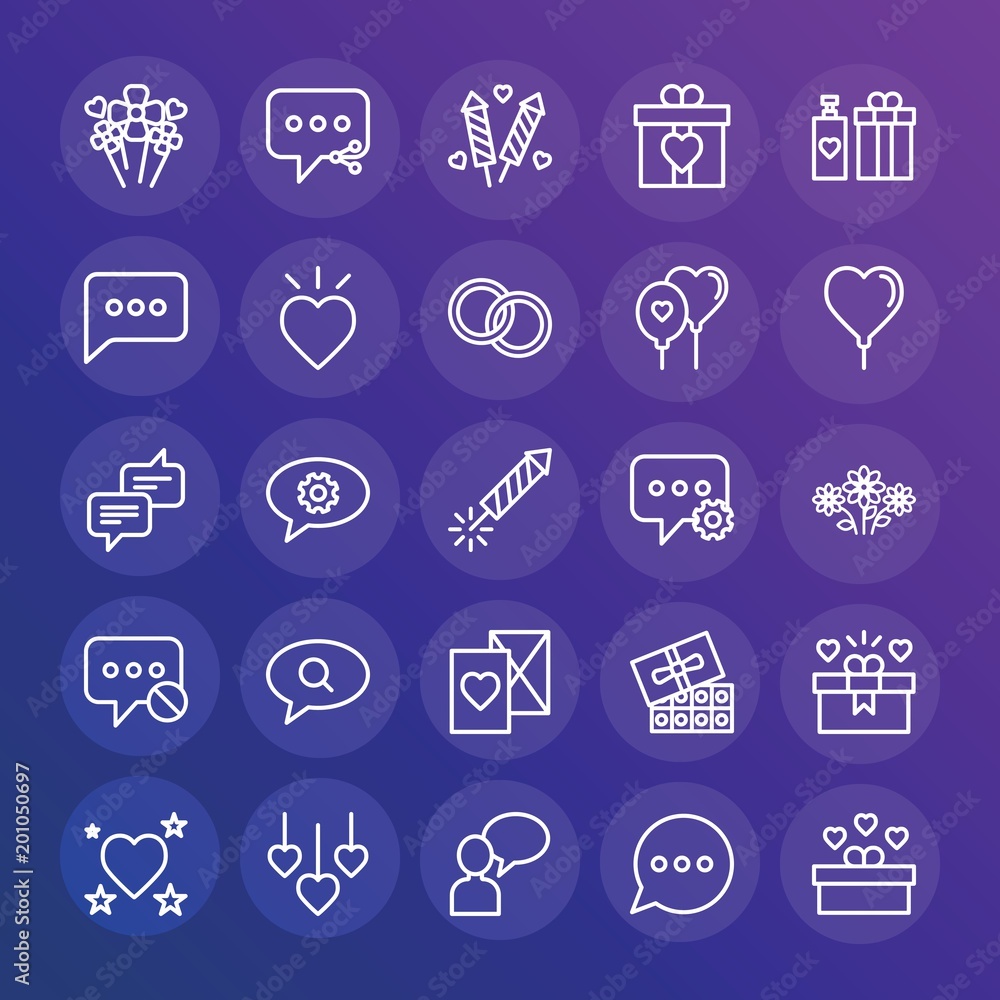 Poster modern simple set of chat and messenger, valentine vector outline icons. ..contains such icons as bu