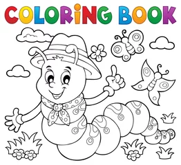 Crédence de cuisine en verre imprimé Pour enfants Coloring book happy caterpillar 1
