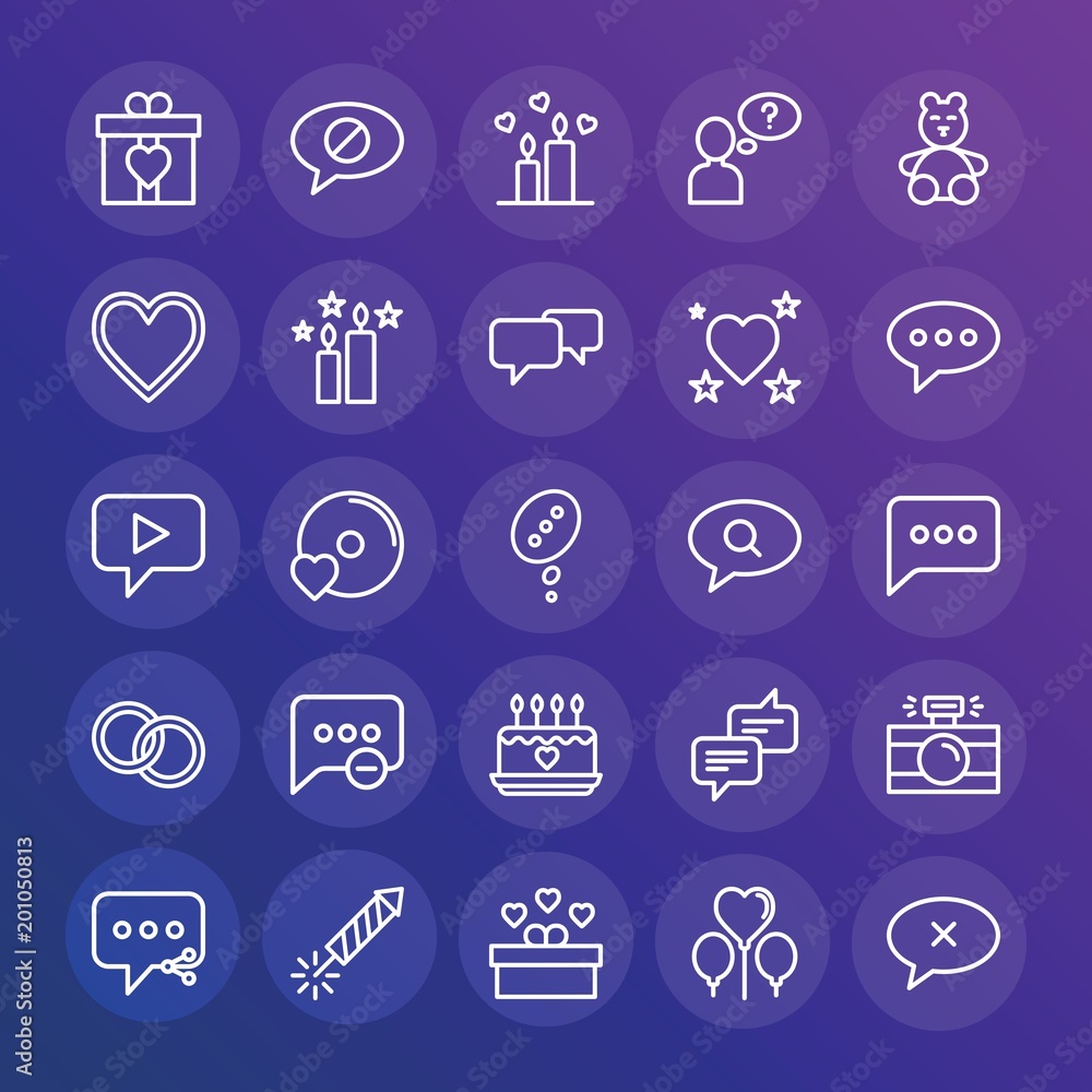 Poster modern simple set of chat and messenger, valentine vector outline icons. ..contains such icons as ne