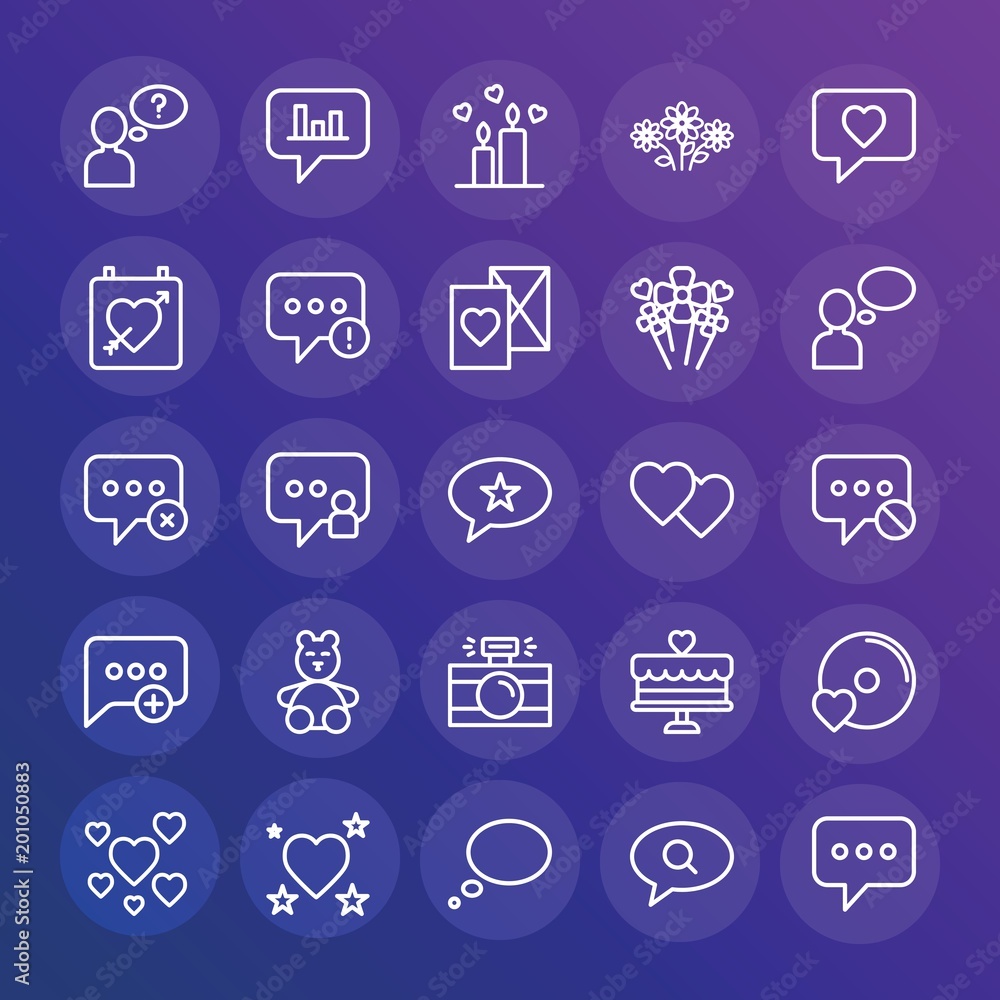 Poster modern simple set of chat and messenger, valentine vector outline icons. ..contains such icons as me