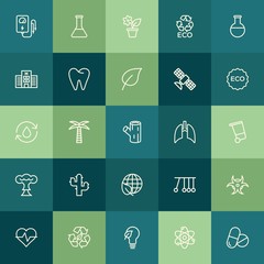 Modern Simple Set of health, science, nature Vector outline Icons. ..Contains such Icons as  beat,  danger, room,  interior,  nuclear, palm and more on green background. Fully Editable. Pixel Perfect.