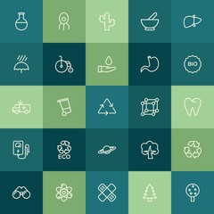 Modern Simple Set of health, science, nature Vector outline Icons. ..Contains such Icons as  medical,  illustration, nature, science,  lab and more on green background. Fully Editable. Pixel Perfect.