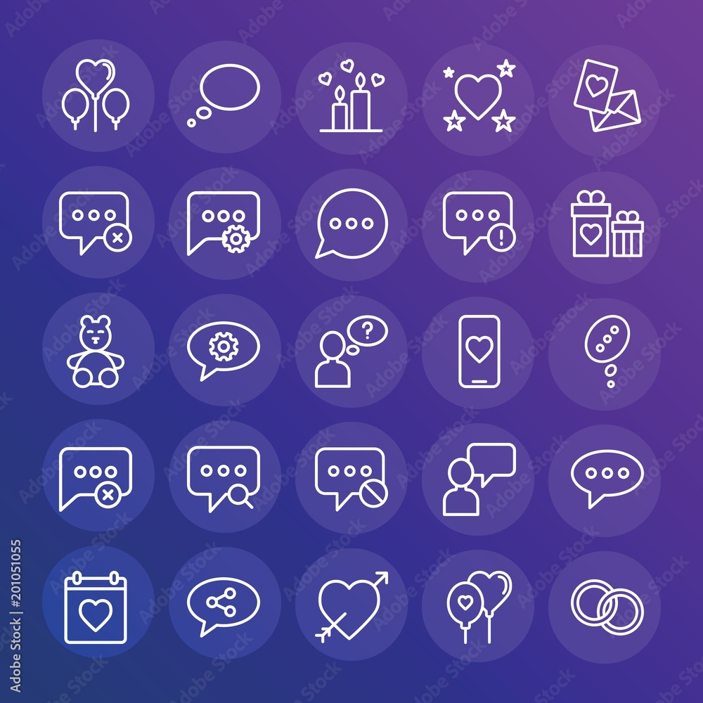 Poster modern simple set of chat and messenger, valentine vector outline icons. ..contains such icons as ca