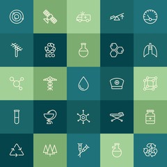 Modern Simple Set of health, science, nature Vector outline Icons. ..Contains such Icons as  nature,  space,  laboratory,  crutch,  planet and more on green background. Fully Editable. Pixel Perfect.