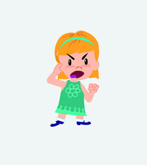 White girl screams angry in aggressive attitude.