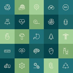 Modern Simple Set of health, science, nature Vector outline Icons. ..Contains such Icons as pulley,  nature, vision,  fresh,  desert, atom and more on green background. Fully Editable. Pixel Perfect.