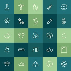 Modern Simple Set of health, science, nature Vector outline Icons. ..Contains such Icons as  chemical,  alien,  instrument, science, ufo and more on green background. Fully Editable. Pixel Perfect.
