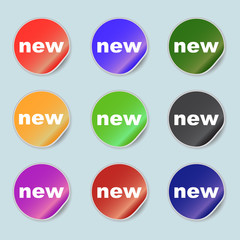 The sign new. Set of isolated signs, in various color