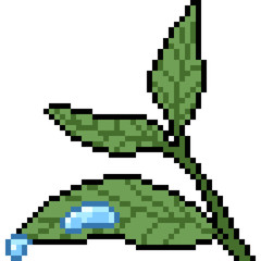 Obraz premium vector pixel art leaf water drop