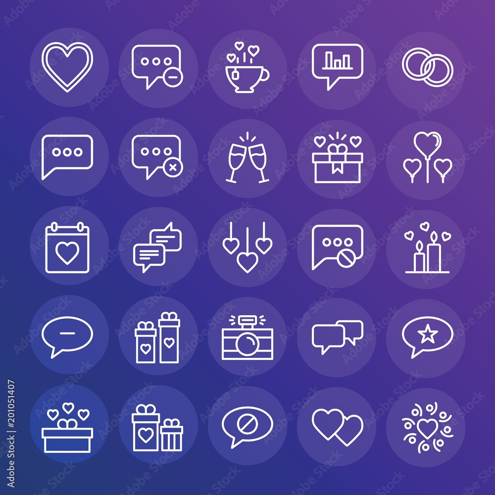 Poster modern simple set of chat and messenger, valentine vector outline icons. ..contains such icons as ex