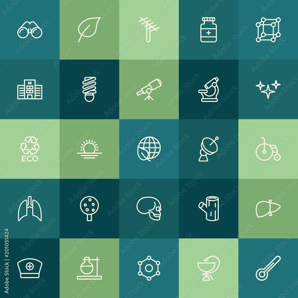 Poster modern simple set of health, science, nature vector outline icons. ..contains such icons as experime