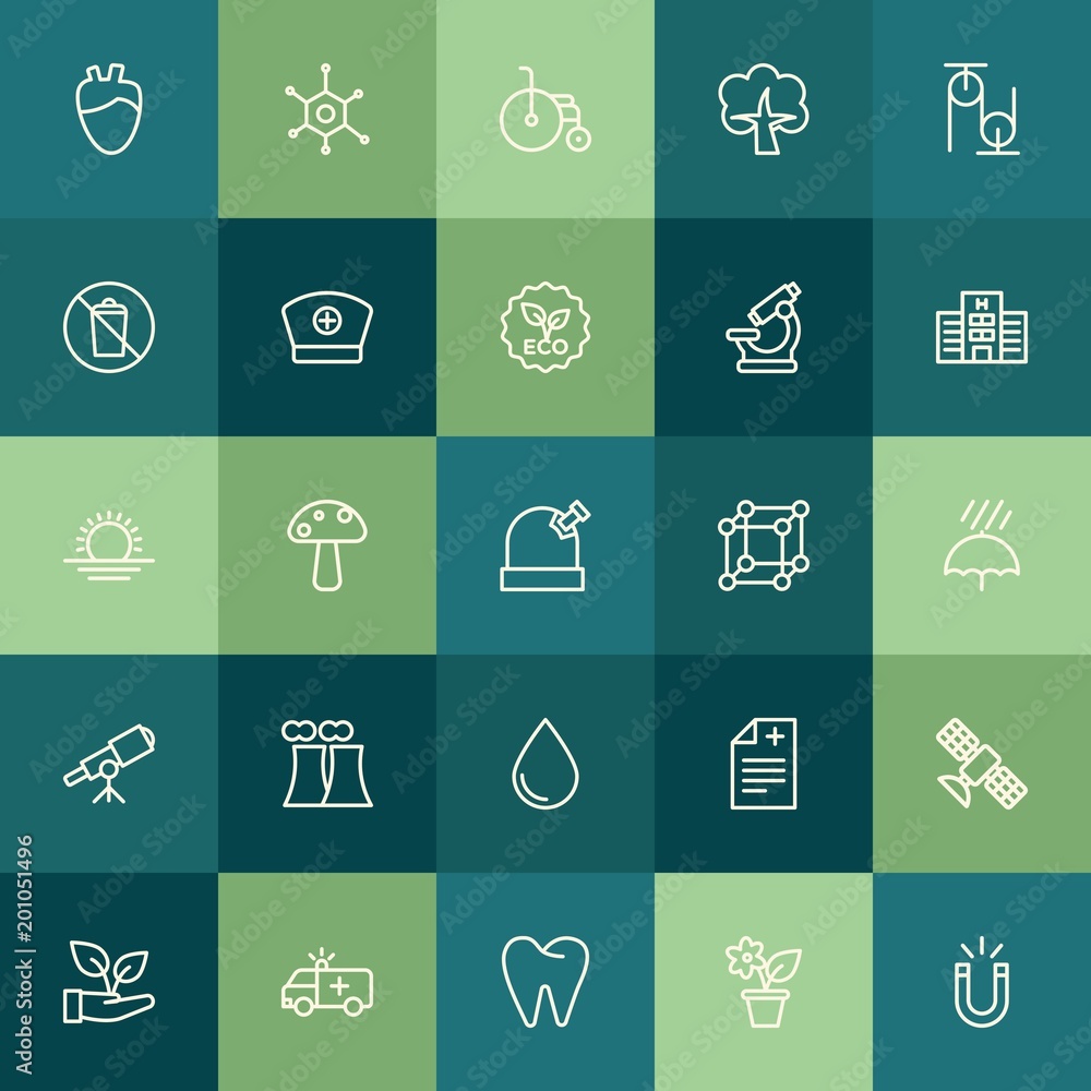 Poster modern simple set of health, science, nature vector outline icons. ..contains such icons as ambulanc